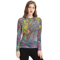Abstract Marbling Women s Long Sleeve Rash Guard by kaleidomarblingart