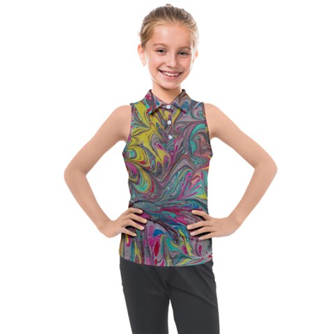 Abstract Marbling Kids  Sleeveless Polo Tee by kaleidomarblingart