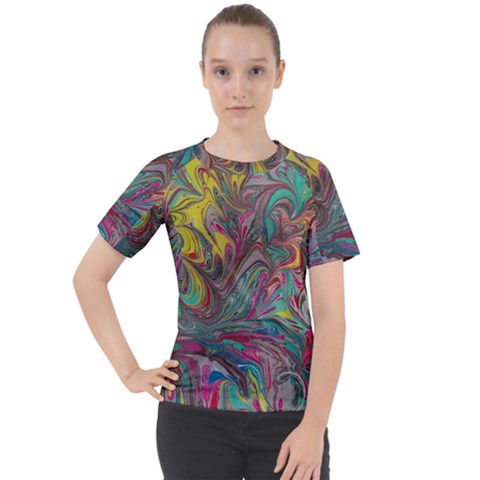 Abstract Marbling Women s Sport Raglan Tee by kaleidomarblingart