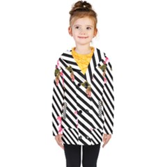 Pink Floral Stripes Kids  Double Breasted Button Coat by designsbymallika
