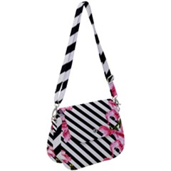 Pink Floral Stripes Saddle Handbag by designsbymallika