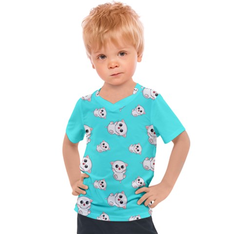 Azure Blue And Crazy Kitties Pattern, Cute Kittens, Cartoon Cats Theme Kids  Sports Tee by Casemiro
