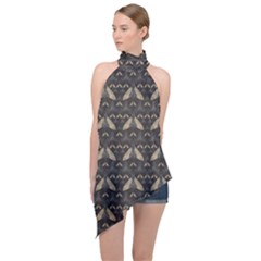 Moth Pattern Halter Asymmetric Satin Top by GretaBerlin