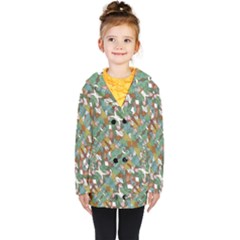 Multicolored Collage Print Pattern Mosaic Kids  Double Breasted Button Coat by dflcprintsclothing