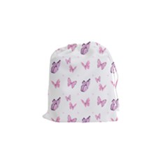 Pink Purple Butterfly Drawstring Pouch (small) by designsbymallika