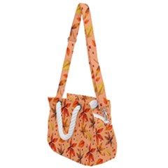 Orange Brown Leaves Rope Handles Shoulder Strap Bag by designsbymallika
