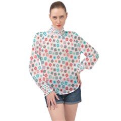 Aqua Coral High Neck Long Sleeve Chiffon Top by CuteKingdom