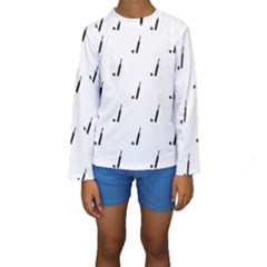 Black And White Cricket Sport Motif Print Pattern Kids  Long Sleeve Swimwear by dflcprintsclothing
