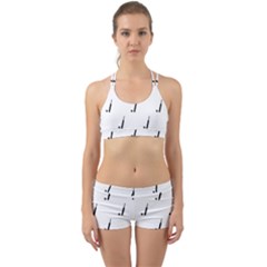 Black And White Cricket Sport Motif Print Pattern Back Web Gym Set by dflcprintsclothing
