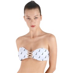 Black And White Cricket Sport Motif Print Pattern Twist Bandeau Bikini Top by dflcprintsclothing