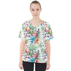 Tropical Flamingos V-neck Dolman Drape Top by goljakoff