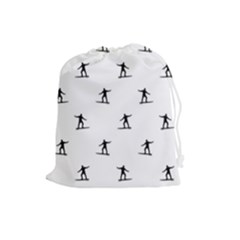Black And White Surfing Motif Graphic Print Pattern Drawstring Pouch (large) by dflcprintsclothing