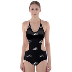 Formula One Black And White Graphic Pattern Cut-out One Piece Swimsuit by dflcprintsclothing