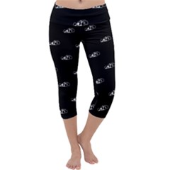 Formula One Black And White Graphic Pattern Capri Yoga Leggings by dflcprintsclothing