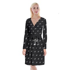 Formula One Black And White Graphic Pattern Long Sleeve Velvet Front Wrap Dress by dflcprintsclothing
