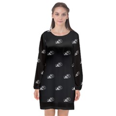 Formula One Black And White Graphic Pattern Long Sleeve Chiffon Shift Dress  by dflcprintsclothing
