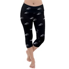 Formula One Black And White Graphic Pattern Lightweight Velour Capri Yoga Leggings by dflcprintsclothing