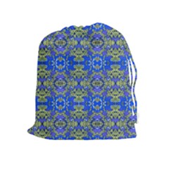 Gold And Blue Fancy Ornate Pattern Drawstring Pouch (xl) by dflcprintsclothing