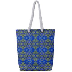 Gold And Blue Fancy Ornate Pattern Full Print Rope Handle Tote (small) by dflcprintsclothing