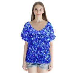 Blue Sequin Dreams V-neck Flutter Sleeve Top by essentialimage