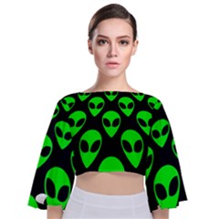 We Are Watching You! Aliens Pattern, Ufo, Faces Tie Back Butterfly Sleeve Chiffon Top by Casemiro