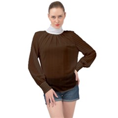 Brunette Brown & White -  High Neck Long Sleeve Chiffon Top by FashionLane