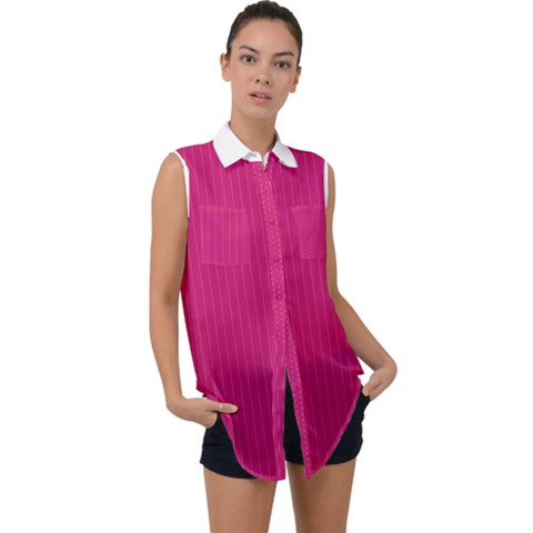 Peacock Pink & White - Sleeveless Chiffon Button Shirt by FashionLane