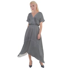 Steel Grey & White - Cross Front Sharkbite Hem Maxi Dress by FashionLane