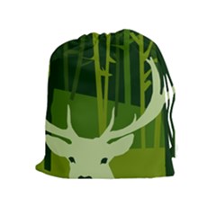 Forest Deer Tree Green Nature Drawstring Pouch (xl) by HermanTelo