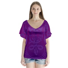 Cloister Advent Purple V-neck Flutter Sleeve Top by HermanTelo