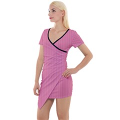 Aurora Pink - Short Sleeve Asymmetric Mini Dress by FashionLane