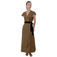 Coyote Brown - Flutter Sleeve Maxi Dress by FashionLane