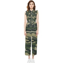Green Military Camouflage Pattern Women s Frill Top Jumpsuit by fashionpod
