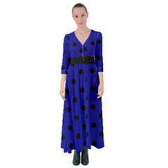 Large Black Polka Dots On Admiral Blue - Button Up Maxi Dress by FashionLane
