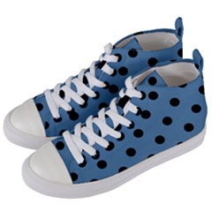 Large Black Polka Dots On Air Force Blue - Women s Mid-top Canvas Sneakers by FashionLane