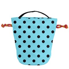 Large Black Polka Dots On Arctic Blue - Drawstring Bucket Bag by FashionLane