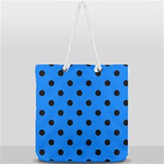 Large Black Polka Dots On Azure Blue - Full Print Rope Handle Tote (large) by FashionLane