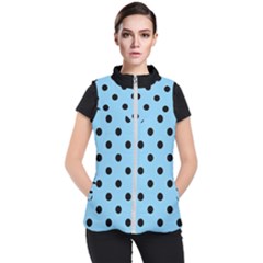 Large Black Polka Dots On Baby Blue - Women s Puffer Vest by FashionLane