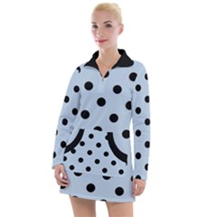 Large Black Polka Dots On Beau Blue - Women s Long Sleeve Casual Dress by FashionLane