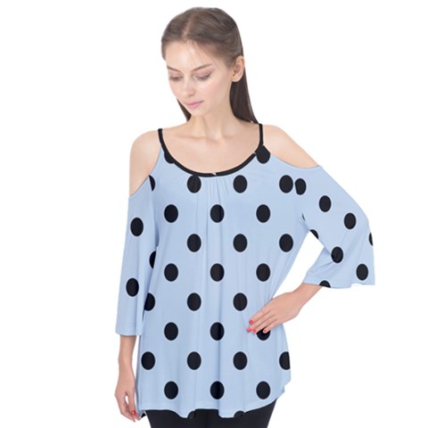 Large Black Polka Dots On Beau Blue - Flutter Tees by FashionLane