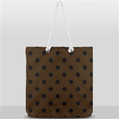 Large Black Polka Dots On Brunette Brown - Full Print Rope Handle Tote (large) by FashionLane