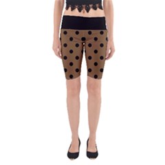 Large Black Polka Dots On Coyote Brown - Yoga Cropped Leggings by FashionLane