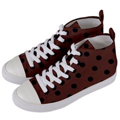 Large Black Polka Dots On Emperador Brown - Women s Mid-top Canvas Sneakers by FashionLane