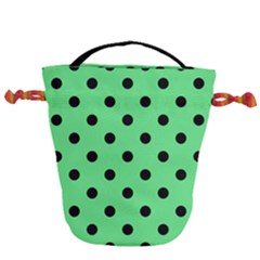 Large Black Polka Dots On Algae Green - Drawstring Bucket Bag by FashionLane