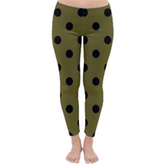 Large Black Polka Dots On Antique Bronze - Classic Winter Leggings by FashionLane