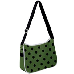 Large Black Polka Dots On Crocodile Green - Zip Up Shoulder Bag by FashionLane
