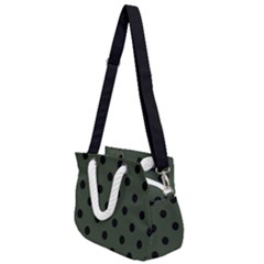Large Black Polka Dots On Kombu Green - Rope Handles Shoulder Strap Bag by FashionLane