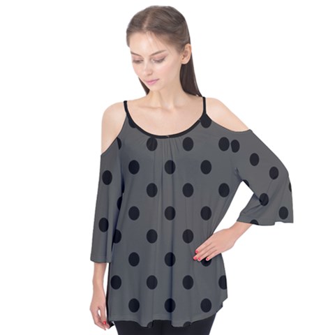 Large Black Polka Dots On Beluga Grey - Flutter Tees by FashionLane