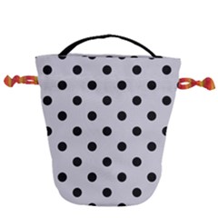 Large Black Polka Dots On Cloudy Grey - Drawstring Bucket Bag by FashionLane