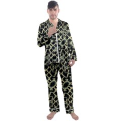 Dark Interlace Motif Mosaic Pattern Men s Long Sleeve Satin Pajamas Set by dflcprintsclothing